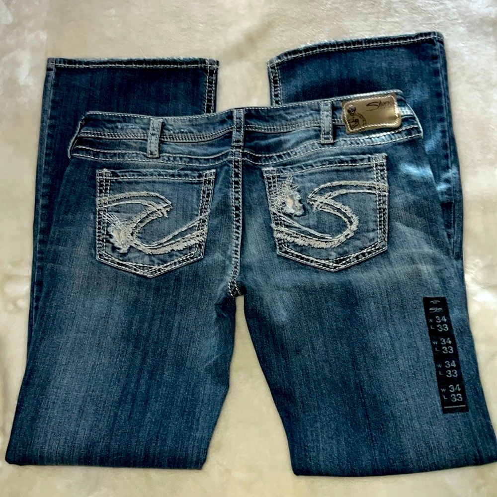 NWT SILVER JEANS👖 DISTRESSED RIPPED BOOTCUT TUESDAY JEANS Women’s 14 W34 L33 - Picture 2 of 15